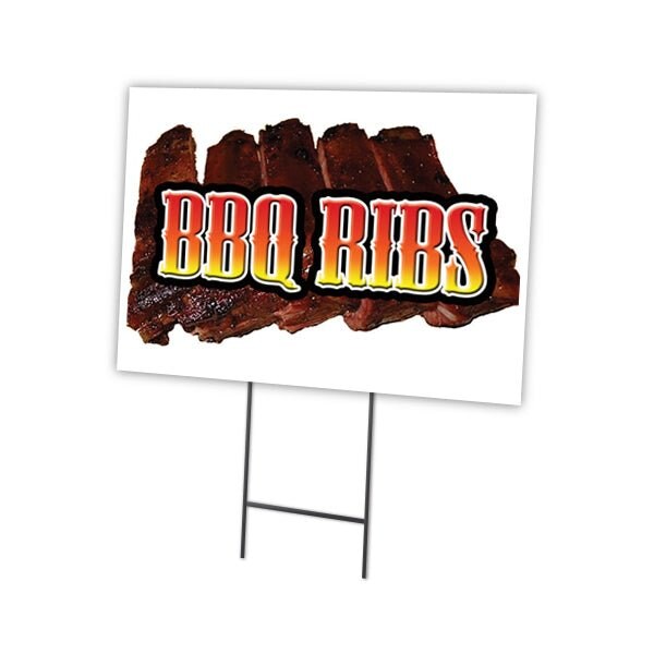 Bbq Ribs Yard Sign & Stake outdoor plastic coroplast window, C-1824-DS-Bbq Ribs